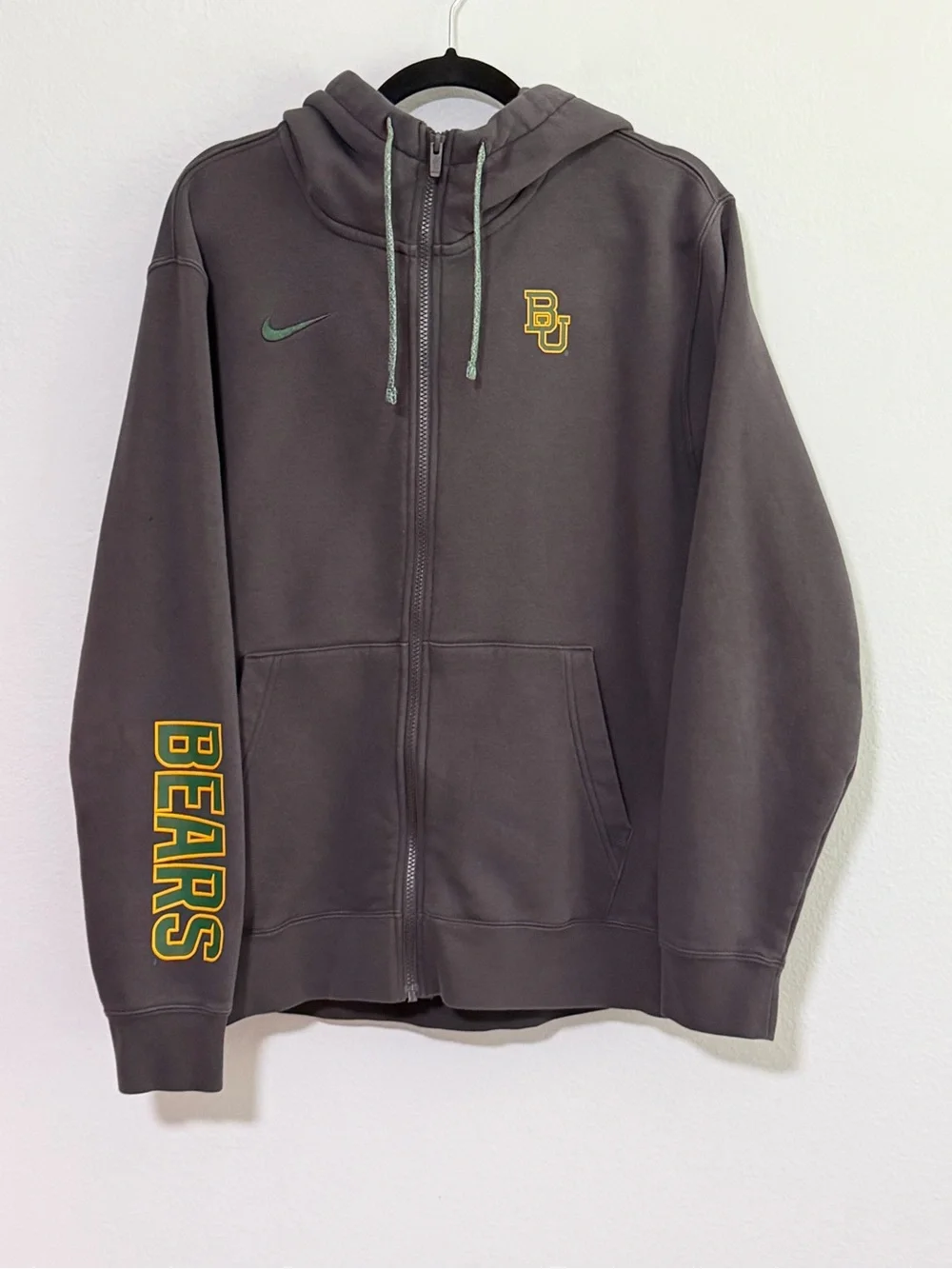 NIKE Baylor Bears Full Zip Embroidered Logo Hoodie - Large
